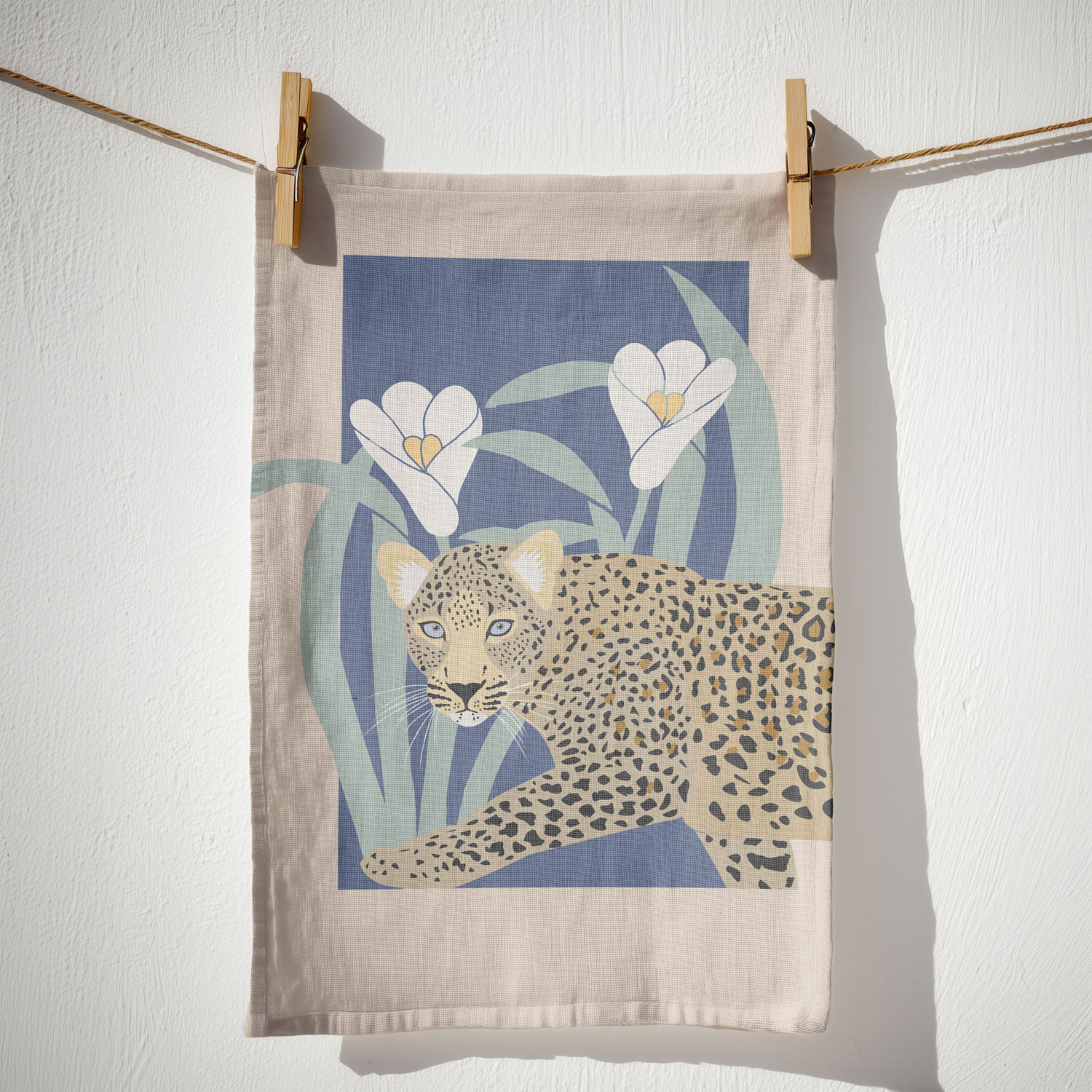 Leopard Safari Tea Towel - Indigo & Sand