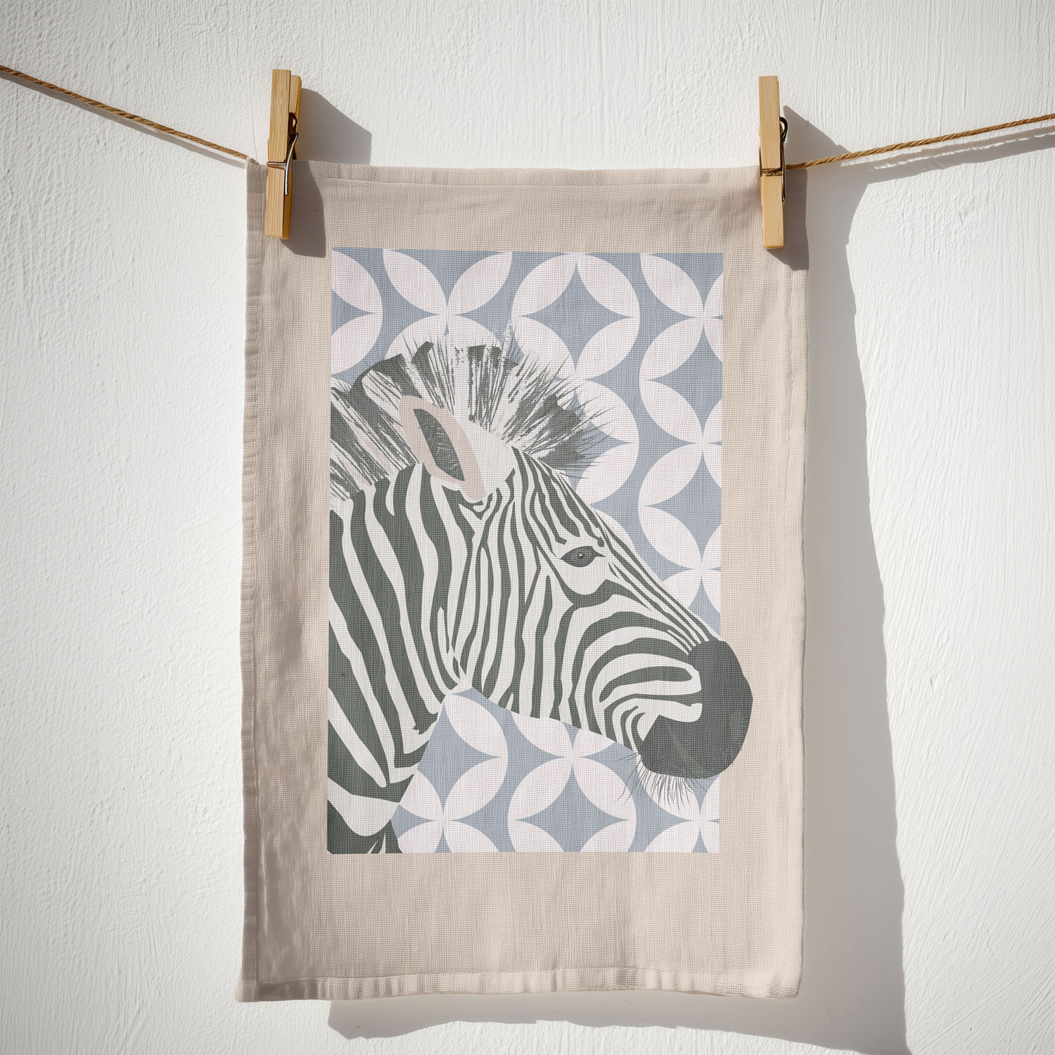 Zebra Portrait Tea Towel - Blue & Sand