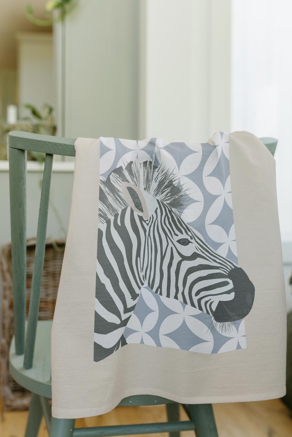 Zebra Portrait Tea Towel - Blue & Sand - Image 2